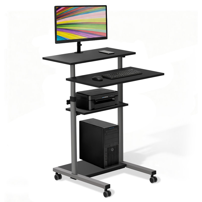  Mount-It! Mobile Standing Desk and Height Adjustable Stand-Up Computer Workstation, Silver