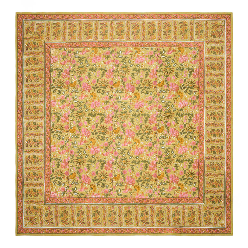 Trenton Tablecloth - Pink/Mustard - 59" x 59", 59'' Square