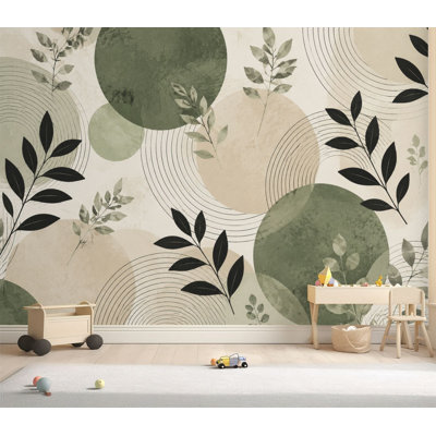 Papier peint adhésif autocollant minimal Botanical Abstract Black Leaves