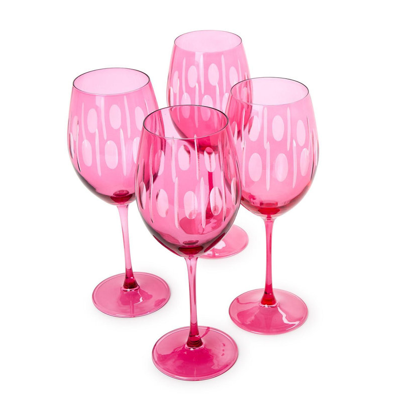 Ensemble de 4 verres à vin taillés à la main roses (16 oz)