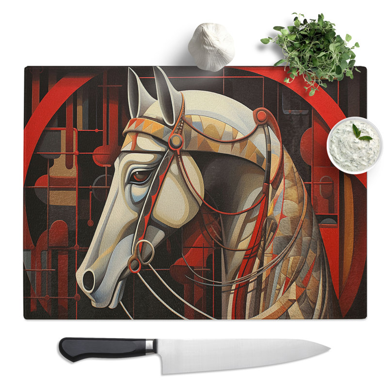 Horse Art Deco No.2  Glass Chopping Board