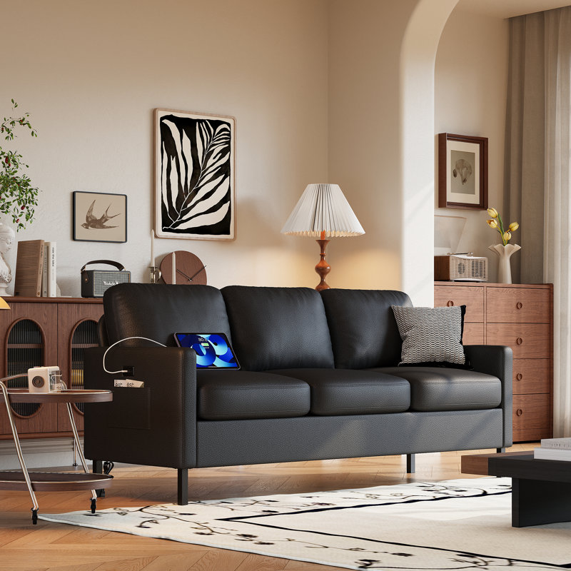 Canapé 72 places en similicuir 72 po avec port USB, Bleu