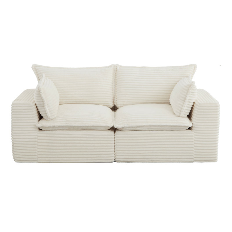 78.8" Cloud Modular Sectional Sofa – Modern Corduroy Upholstered Couch, Deep Seat, No Assembly Required, White