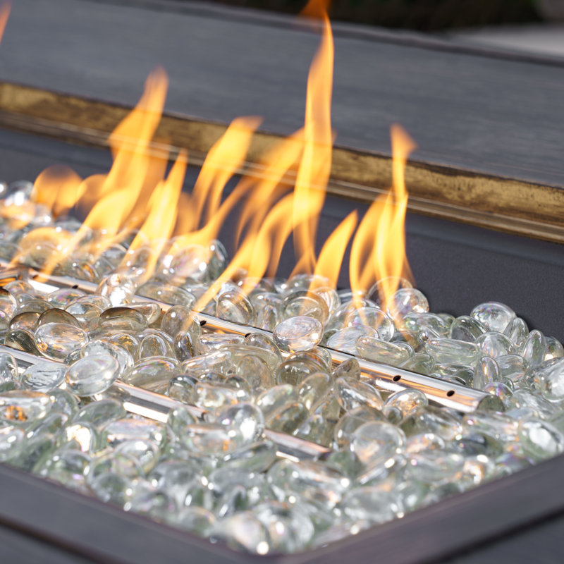 Brown Aluminum Gas Fire Pit Table with Woodgrain Finish