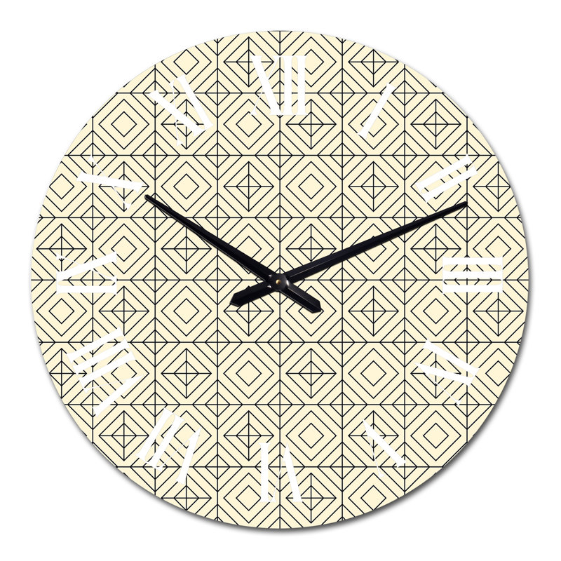 Horloge murale à motif de croix et carrés géométriques beiges, Surdimensionné