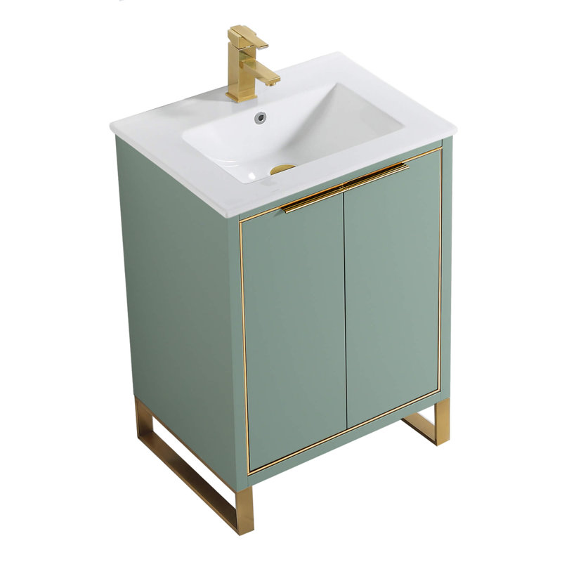 24'' Single Bathroom Vanity Set, Mint Green, Satin Brass
