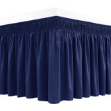Wrap Around Bed Skirts For King & Cal King Beds 15" Drop, Navy Adjustable Elastic Dust Ruffles Easy Fit Wrinkle & Fade Resistant Silky Luxurious Fabric