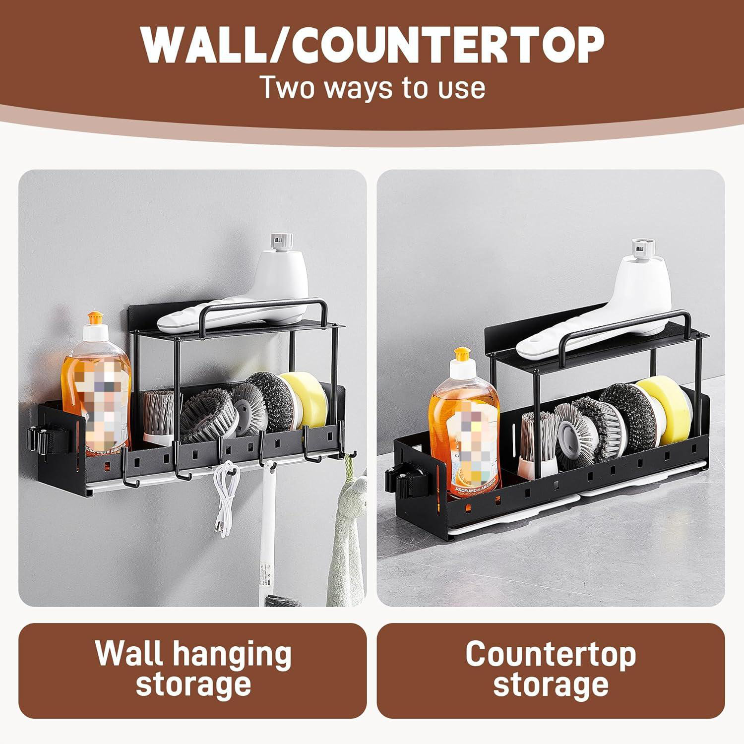 WFX Utility™ Wall-Mounted Cleaning Tool Organizer,Black Storage Rack ...