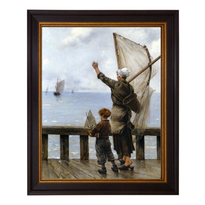 Wave Goodbye at the Coast 1 Piece Single Picture Frame Painting on Canvas