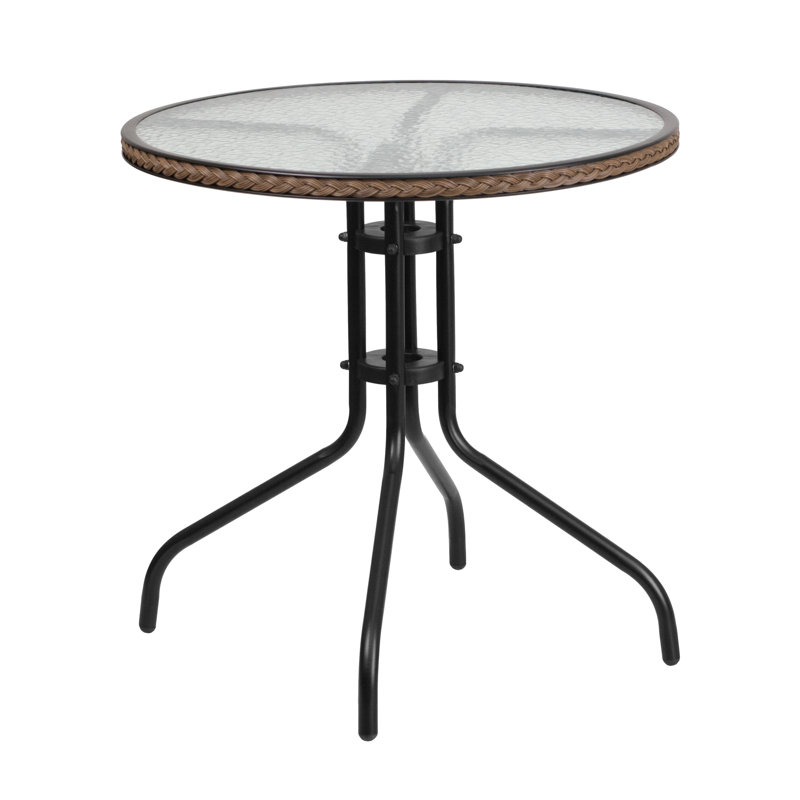 28'' Round Metal Table & 2 Rattan Stack Chairs Set