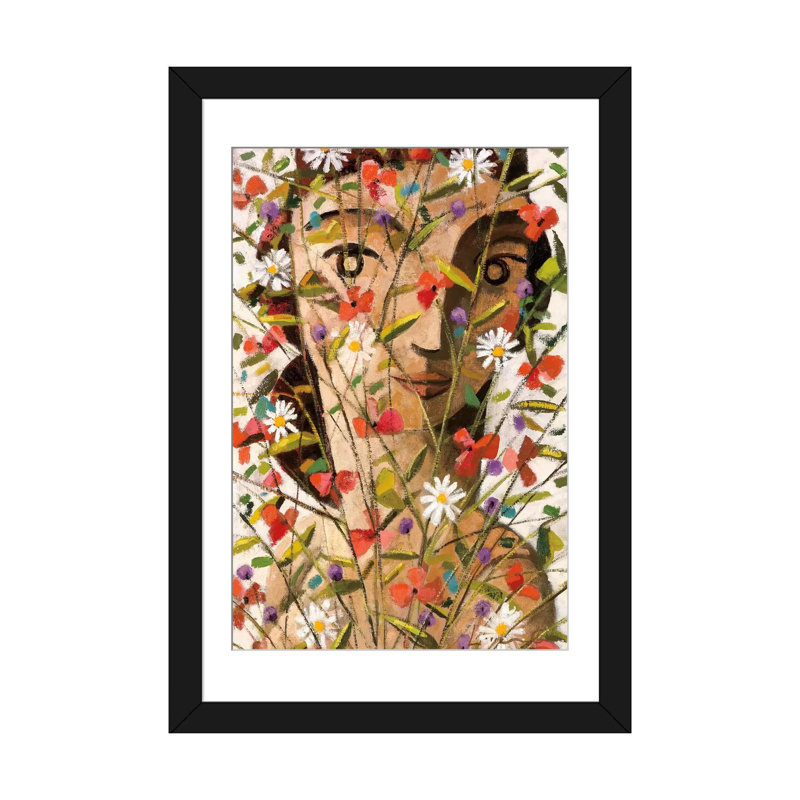 «Bouquet», reproduction sur toile tendue, H 24 po x l 16 po x P 1 po, Papier avec cadre noir, Blanc