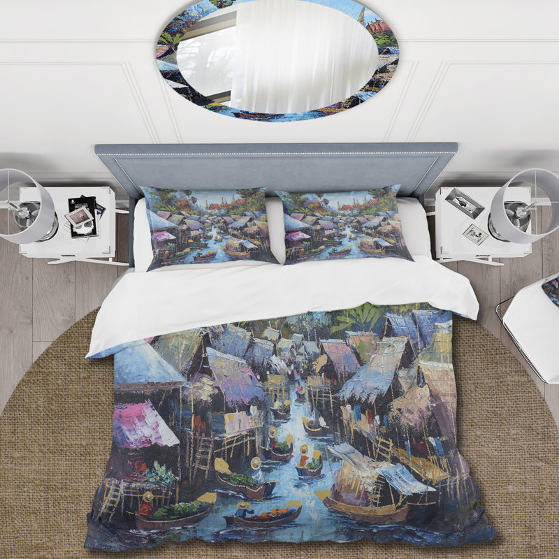 Vintage Waterside Life I - Ensemble de housse de couette traditionnel - Microfibre de polyester