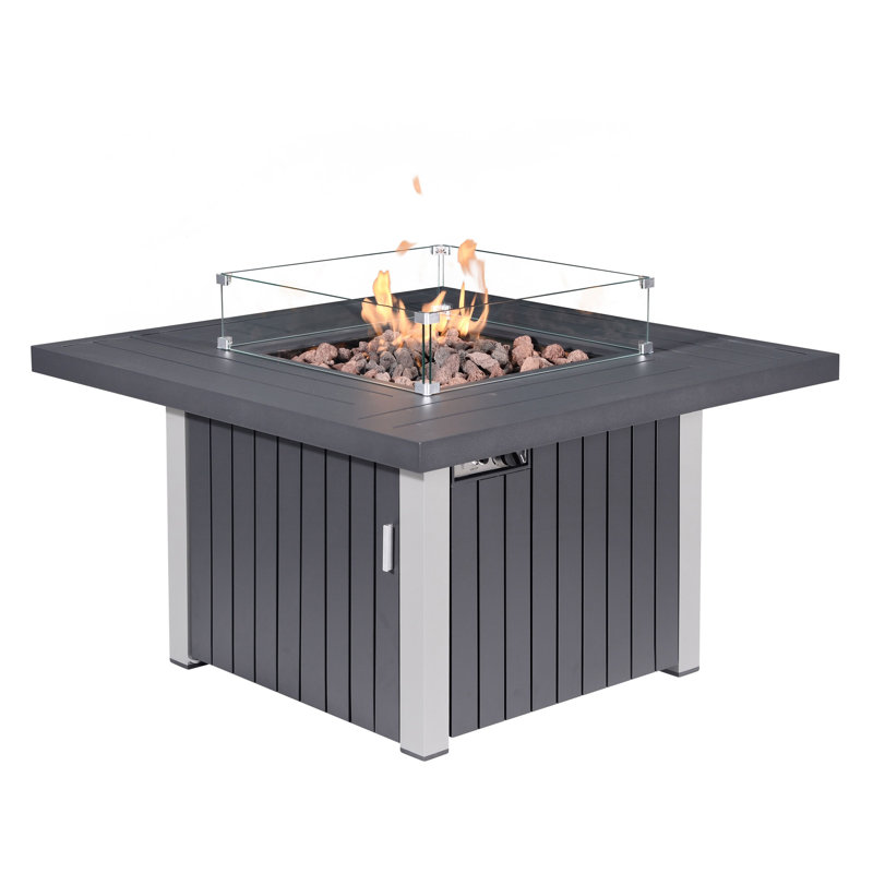 Kujtim Square Aluminium Natural Gas Smokeless Fire Pit Table with Hidden Fuel Tank