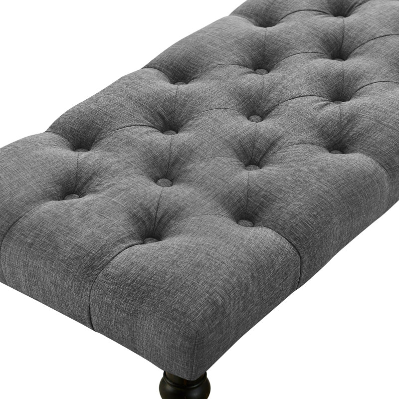 Fabric Tufted Turned Leg  Dining Bench, Grey