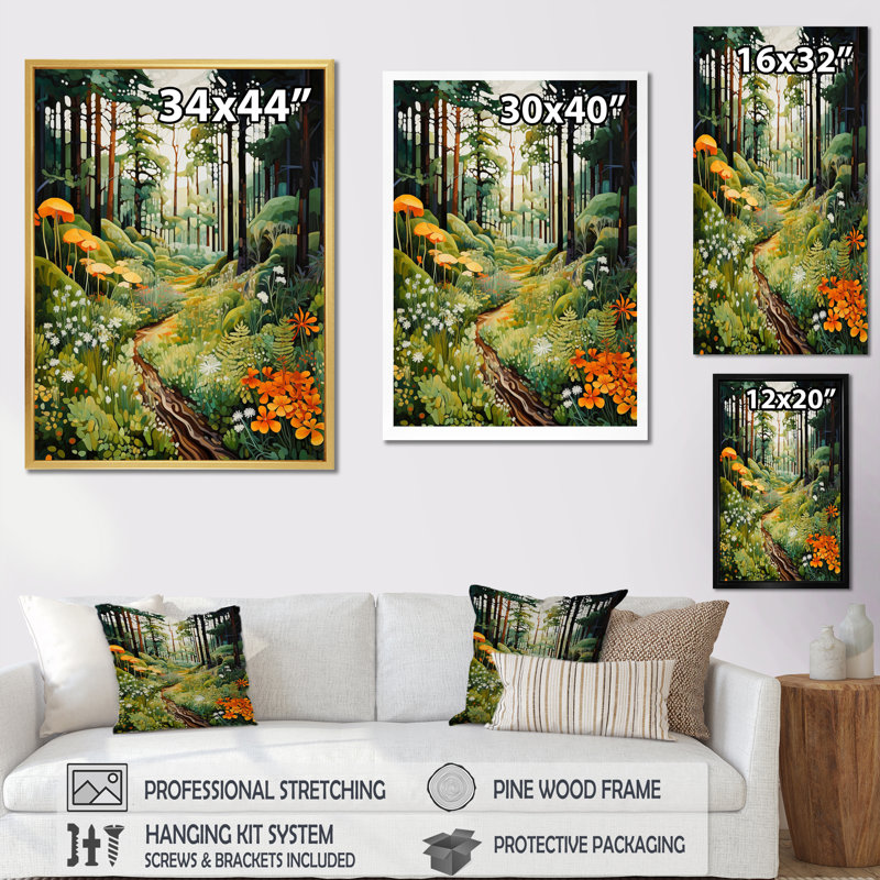 Petit chemin à travers la forêt verte, 40" H x 30" W, Toile tendue