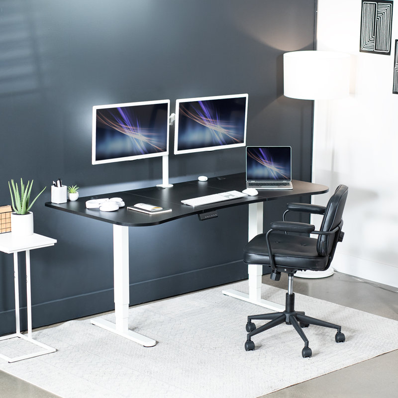 Adjustable Metal Base Standing Desk, Black Carbon Fiber/White