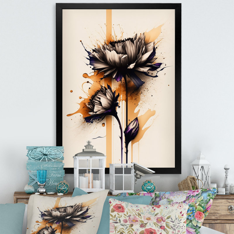 «Orange Dahlia Flower on Abstract Fusion II», reproduction sur toile, Cadre photo noir, L 12 po x H 20 po