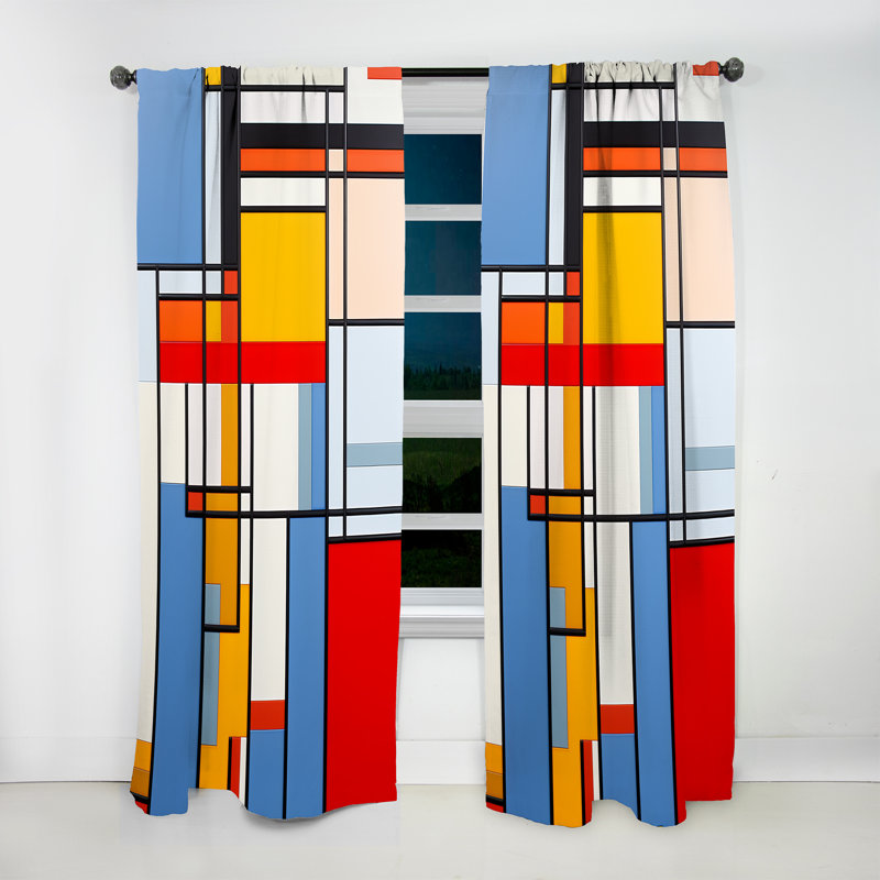 Wadesboro De Stijl - Pastel harmonie géométrique I - Rideau coucher de soleil - Velours obscurcissant - 1 panneau