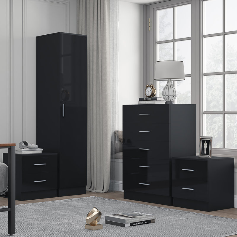 Eva Piece Bedroom Set, Black Gloss / Black Oak