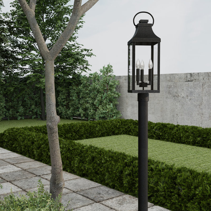 Black 3-Light Outdoor Post Lantern with Clear Glass