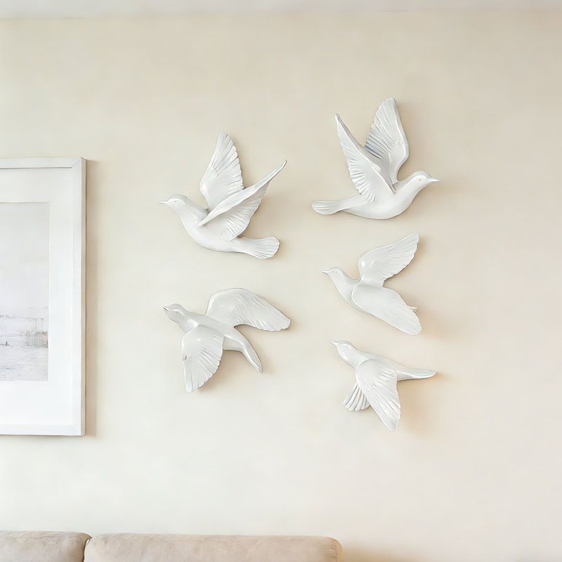 Oiseaux volants modernes, ensemble de décoration murale 5 pièces, Perle