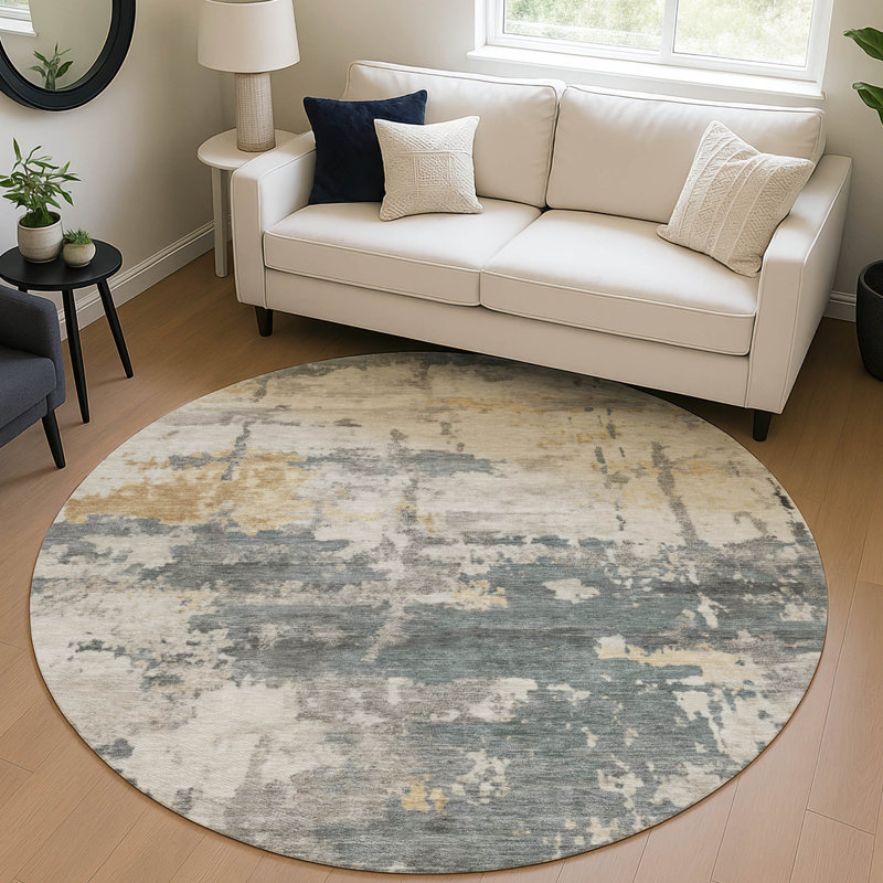 Machine Washable Indoor/Outdoor Jadiel ACN2362 Abstract Rug, Round 8'