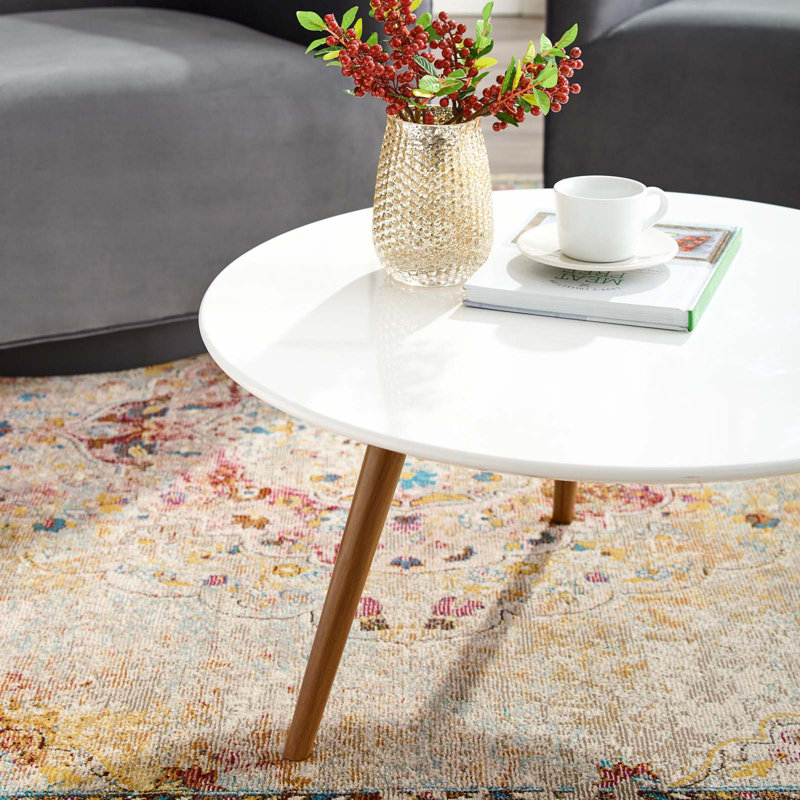 Carson Carrington Bata Round Artificial Marble Coffee Table by Modway, Walnut, 14.5" H x 39.5" L x 39.5" W