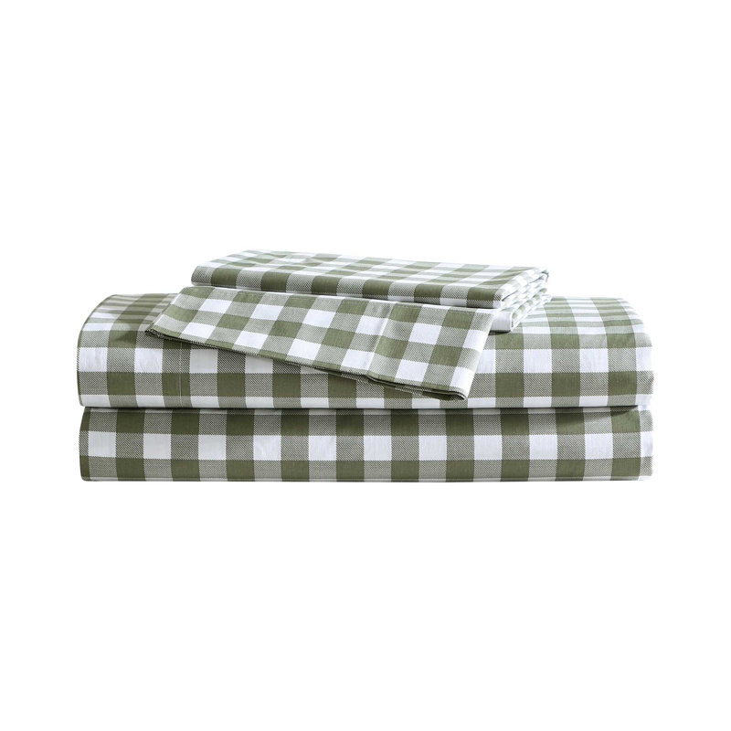Shasta Lake Cotton Percale Standard Sheet Set, Full Sheet Set with 2 Pillowcases, Green Tartan