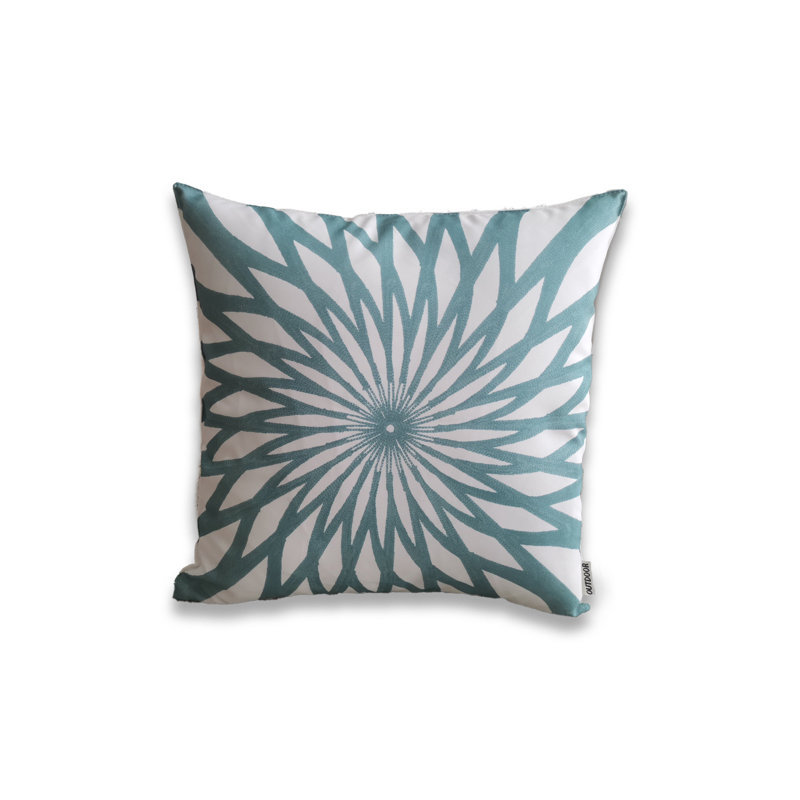 Housse de coussin extérieure imprimée sur fond blanc, Turquoise / blanc, Housse de coussin seulement - sans coussin