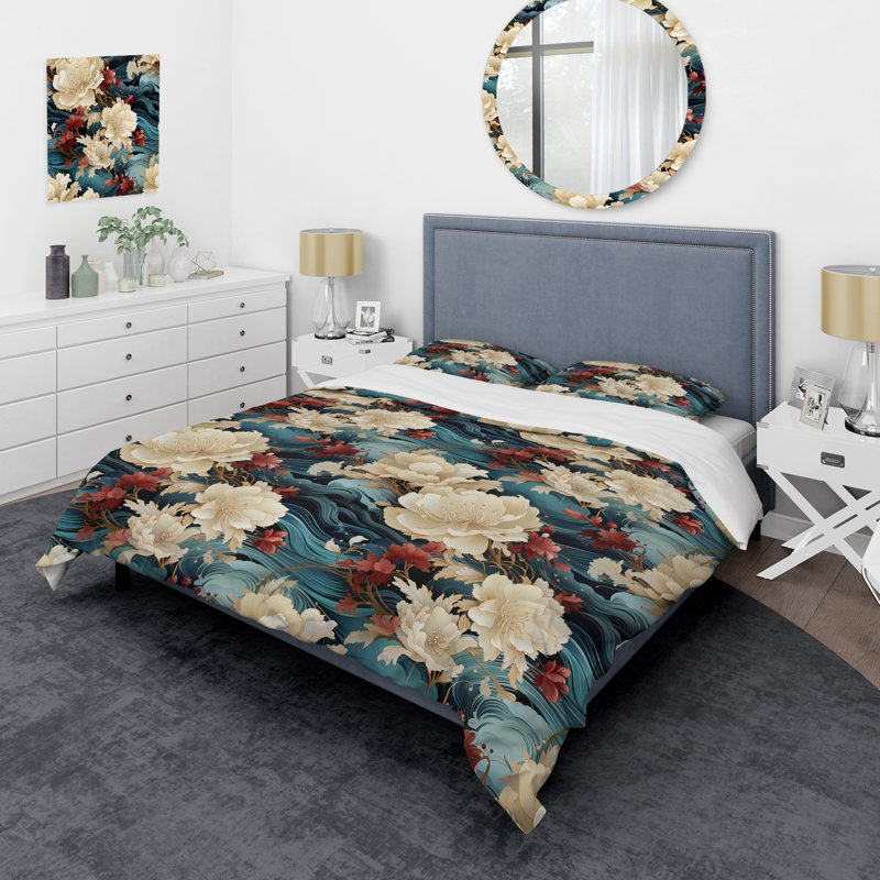Ensemble de housse de couette en microfibre Kimono Whispers V, Housse de couette pour très grand lit et 2 très