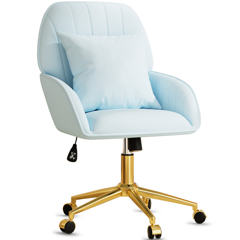 Home Office Chair, Velvet Makeup Vanity Chair, Comfy With Adjustable Swivel Wheels, For Living Room, Bedroom, Blue, Blue