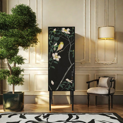 Ancient Style Flower And Bird Painted Bookcase