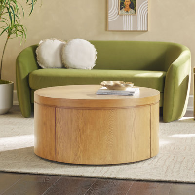 Modern Round Solid   Wood 36" Coffee Table With Hidden Storage