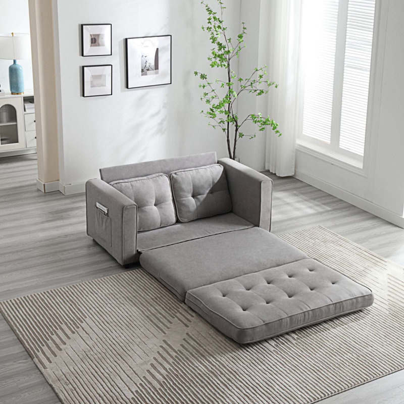 Canapé-lit en velours 55 po Tyrina, Velours gris clair