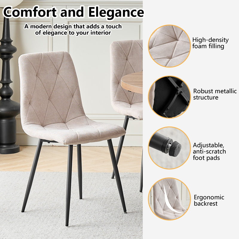 Upholstered Linen Dining Chair, Beige, 6