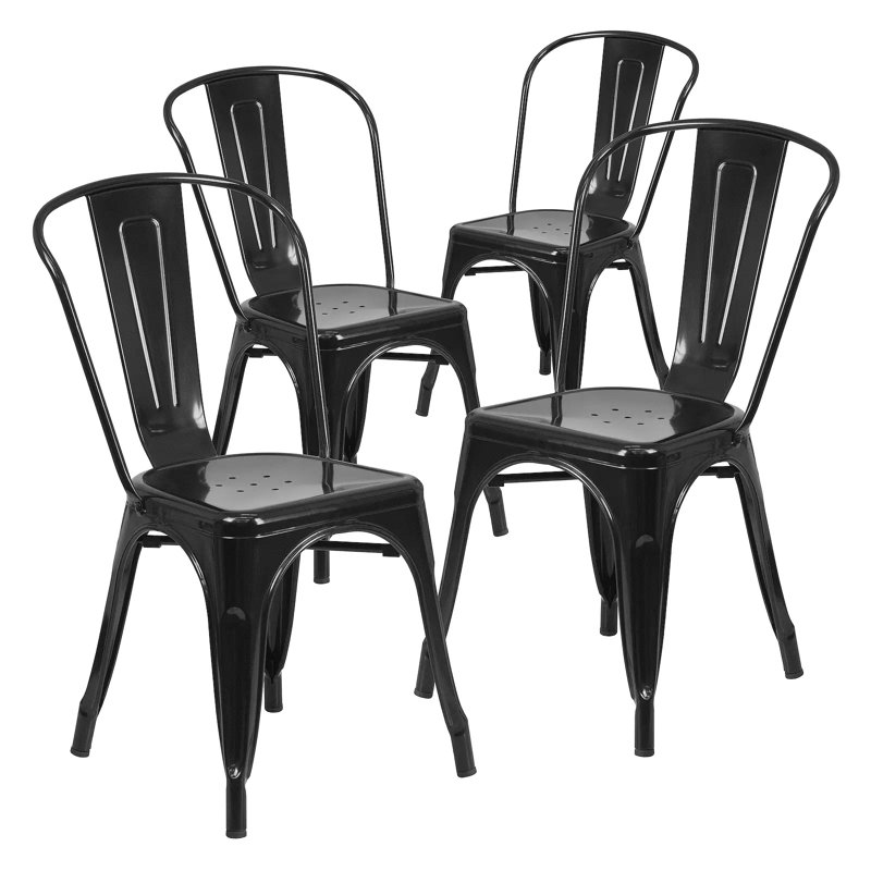 Metal Dining Chairs, Stackable Industrial Restaurant Chairs with Backrest, Rust-Resistant Indoor Outdoor Kitchen Chairs