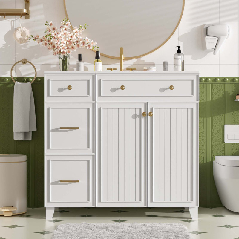 Meuble-lavabo 36 po avec lavabo en céramique, Blanc