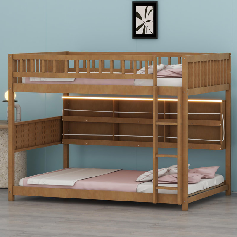 Space-Saving Bunk Bed Featuring Integrated Storage, Mood Lighting And Pegboard Panel, Full Over Full, Brown