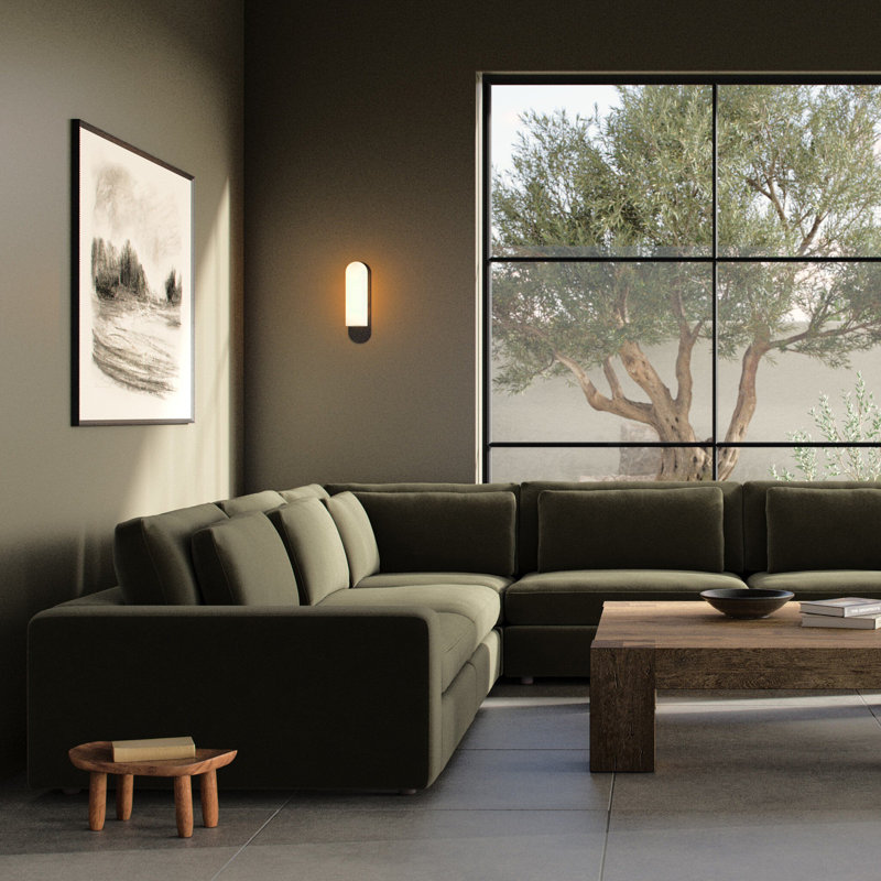 Bloor Modular Sectional, Surrey Olive Cotton Blend, 31.5" H x 132" W x 132" D, Reversible
