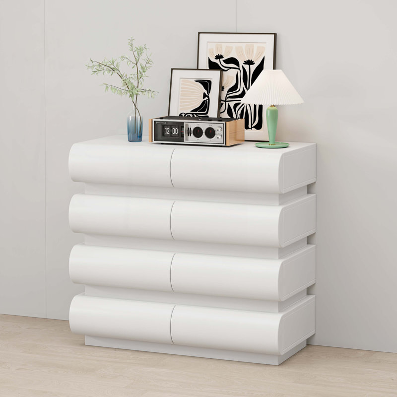 Wood Console Table with 8 Drawers,No Handle, White