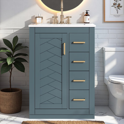 Meuble-lavabo avec lavabo en céramique, 1 armoire et 3 tiroirs