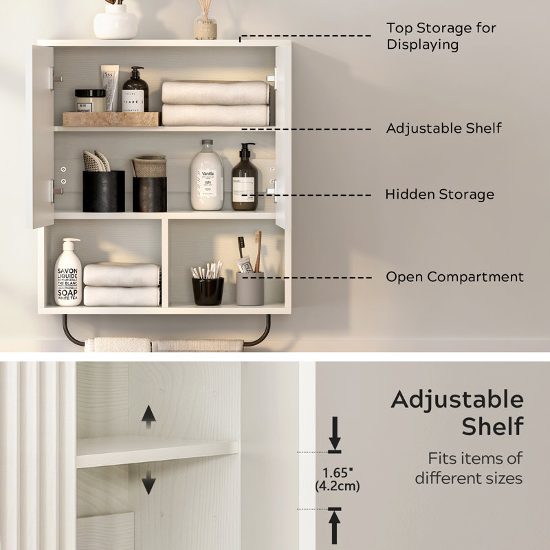 Armoire de salle de bain cannelée moderne, rangement mural avec tablette réglable, conception flottante pour la lessive et la cuisine