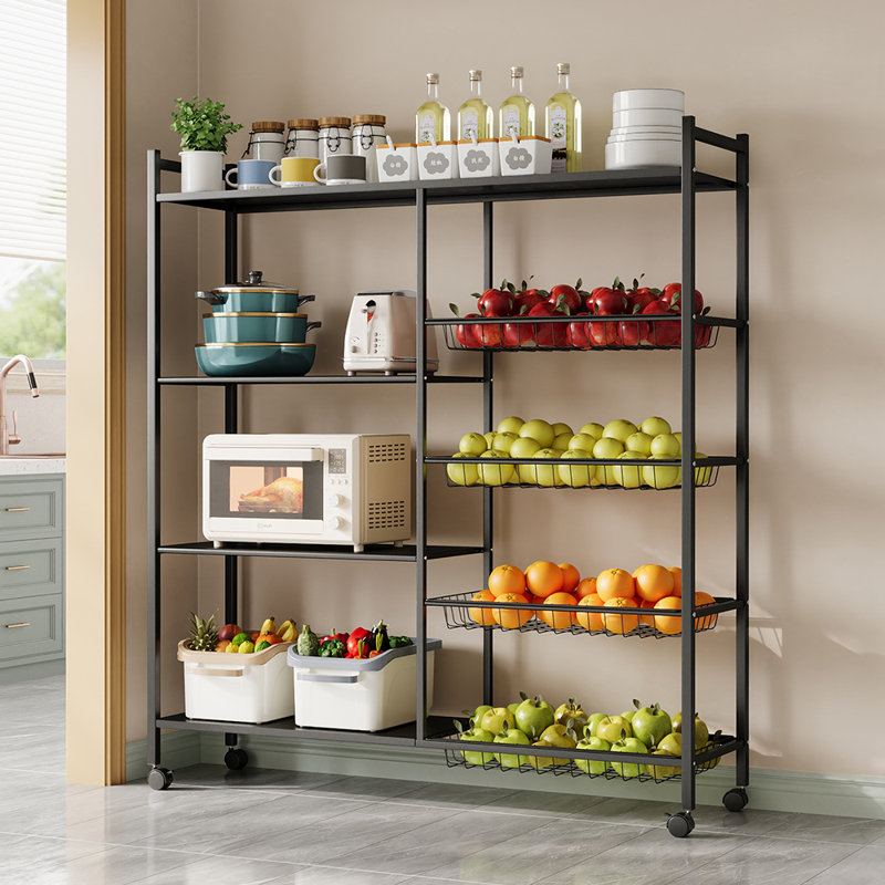 Multi-tiered Kitchen Microwave Storage Rack with Wheels, 134cm H x 120cm W x 32cm D