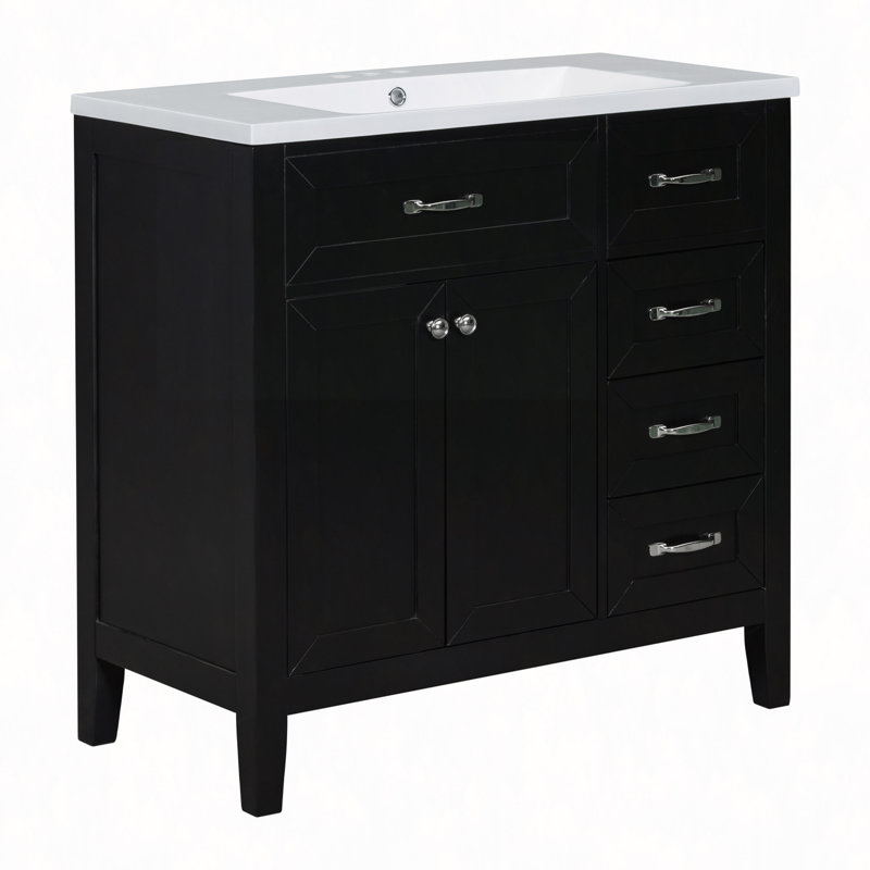 Meuble-lavabo 36 po avec lavabo, armoire de salle de bain avec tiroirs, structure solide et panneau de fibres à densité moyenne
