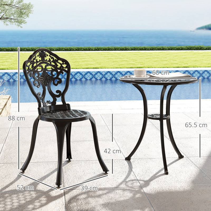 Cast Aluminium Garden Bistro Set with Parasol Hole for 2 Black