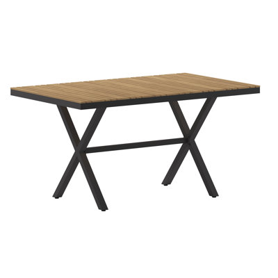 Commercial Grade X-Frame Outdoor Dining Table with Faux Teak Poly Slats and Metal Frame by Latitude Run