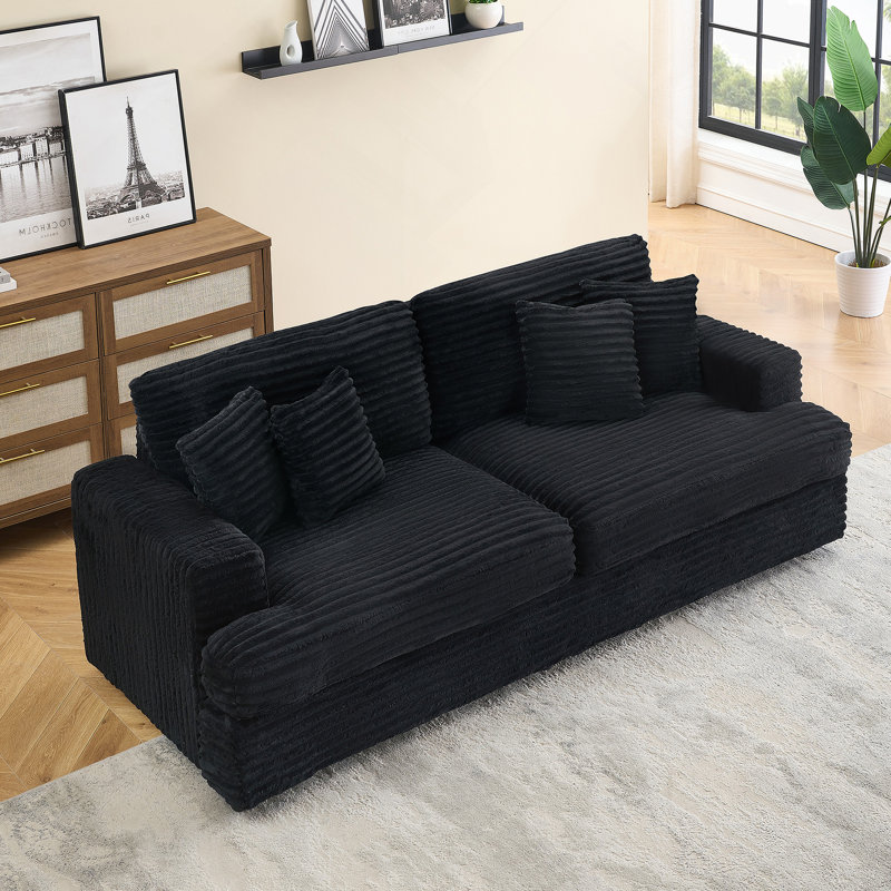 Spacious and Comfortable Corduroy 3 - Seater Sofa with Four Matching Throw Pillows, Ideal for Modern Living Room Relaxation