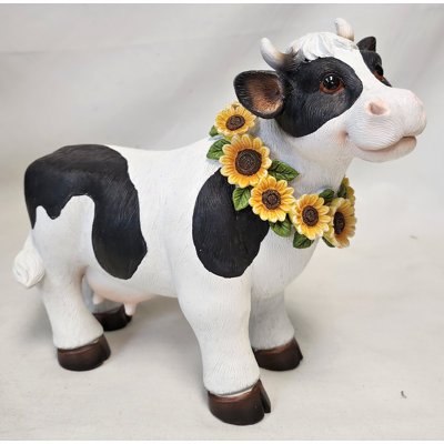 Polyresin Black & White Dairy Cow Farmhouse Country Rustic Statue Freestanding Tabletop Figurine