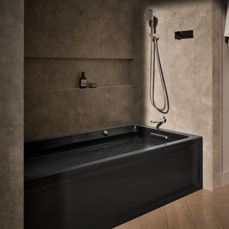 Archer 72" x 36" Alcove Whirlpool Acrylic Bathtub with Heater, Right, Black Black