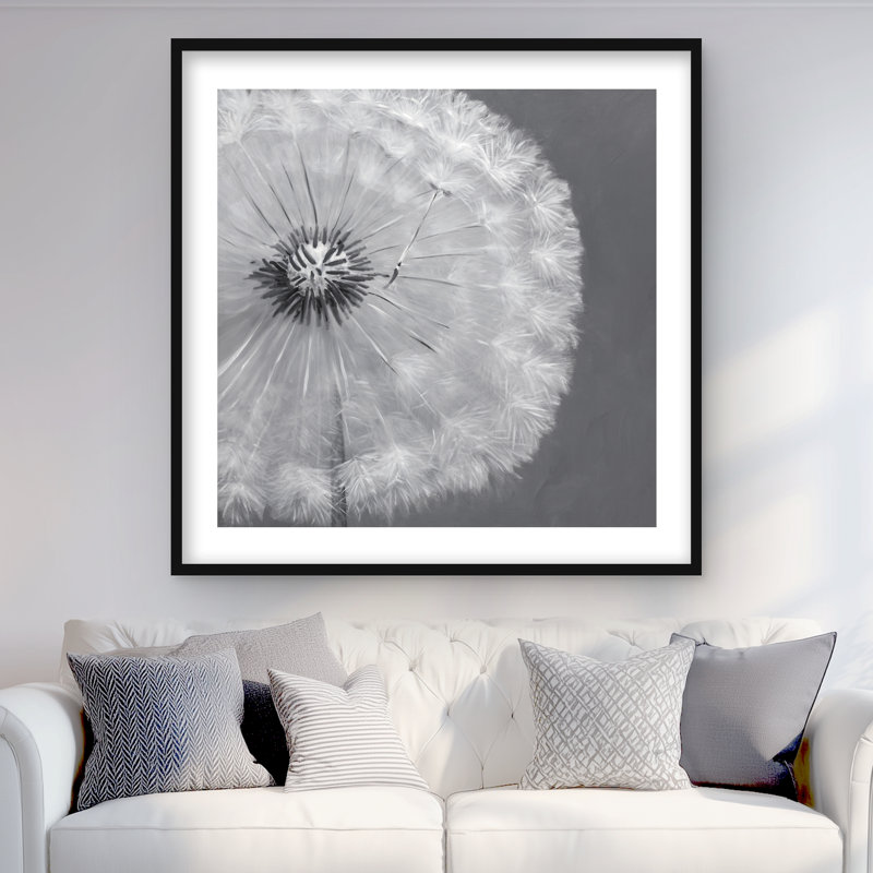 «Dandelion Puff Ball», impression botanique encadrée romantique, H 36 po x l 36 po, Noir